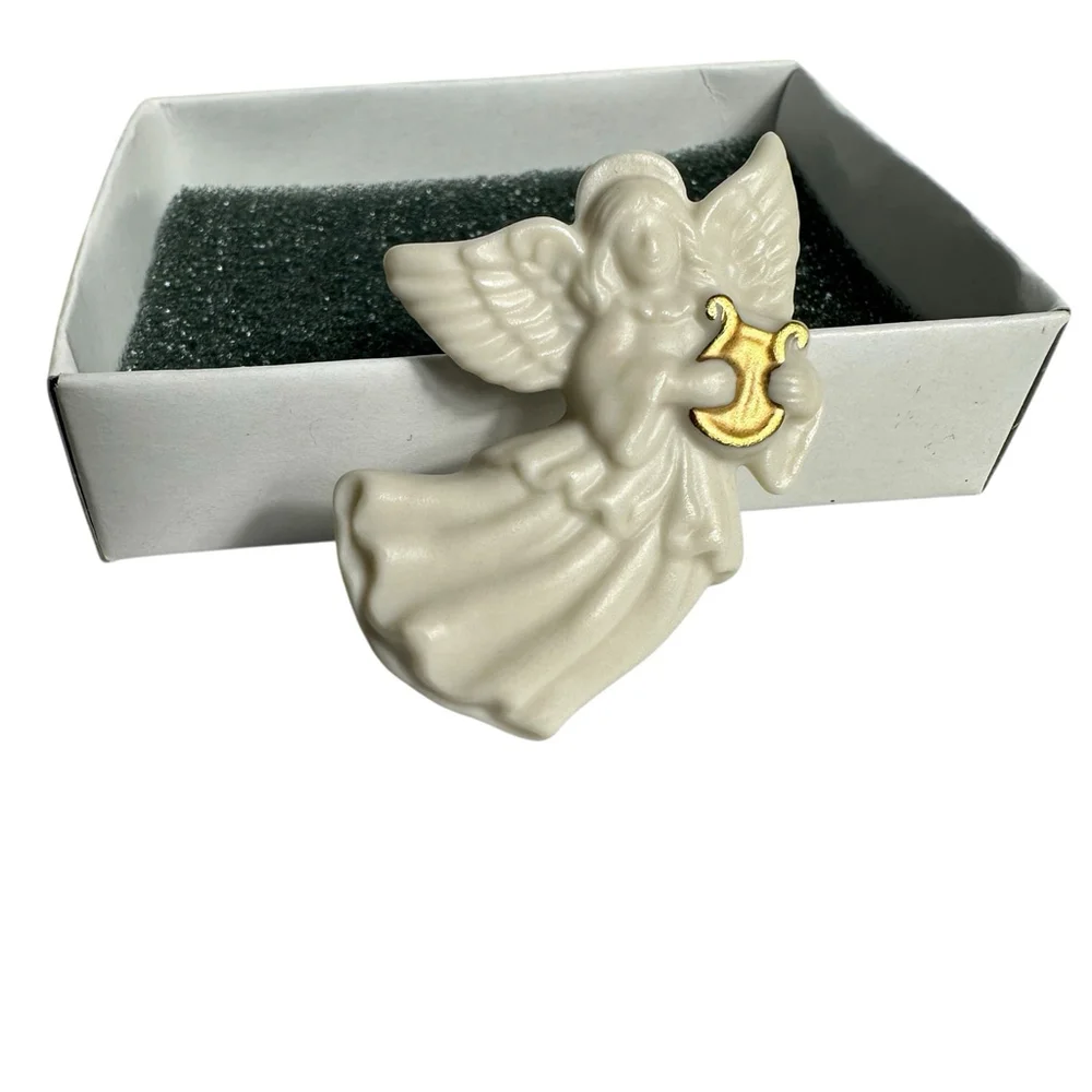 Lenox Vintage Angel Porcelain Brooch Pins Set Of 2 Angel Star & Angel Harp - Picture 4 of 8